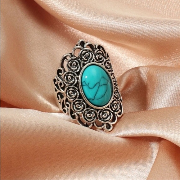BOHEMIAN SILVER TURQUOISE RING SIZE 7 - Picture 4 of 4